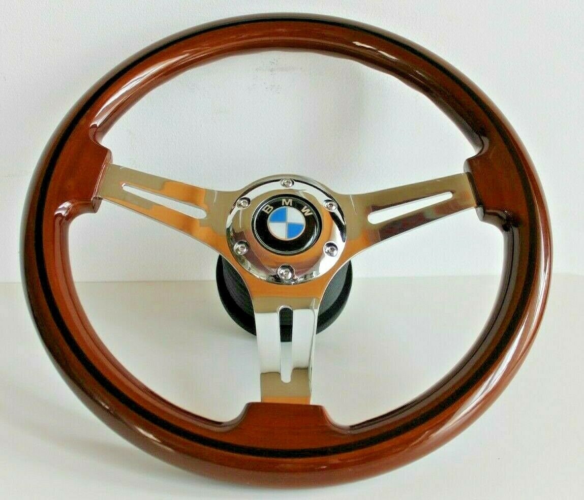 Steering wheel fits For BMW Used custom rebuld wood chrome 350mm wooden classic vintage hand rebuilded For E3 E9 E12 E21 E23 E24 E28 76-85'