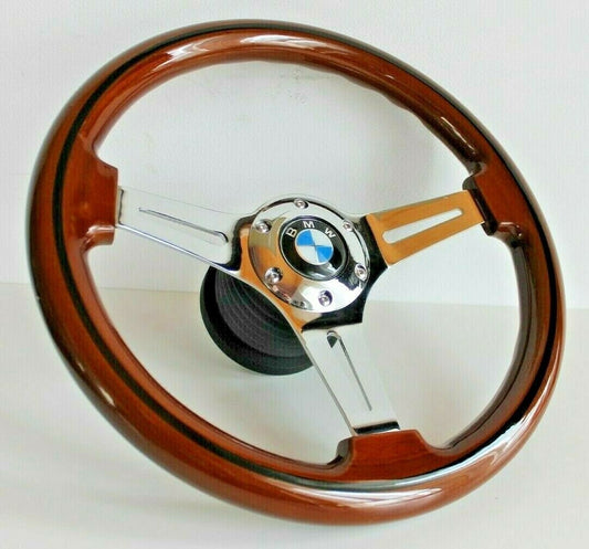 Steering wheel fits For BMW Used custom rebuld wood chrome 350mm wooden classic vintage hand rebuilded For E3 E9 E12 E21 E23 E24 E28 76-85'