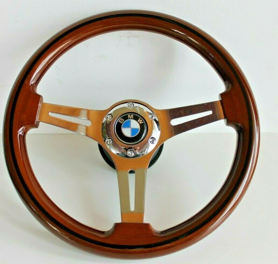 Steering wheel fits For BMW Used custom rebuld wood chrome 350mm wooden classic vintage hand rebuilded For E3 E9 E12 E21 E23 E24 E28 76-85'