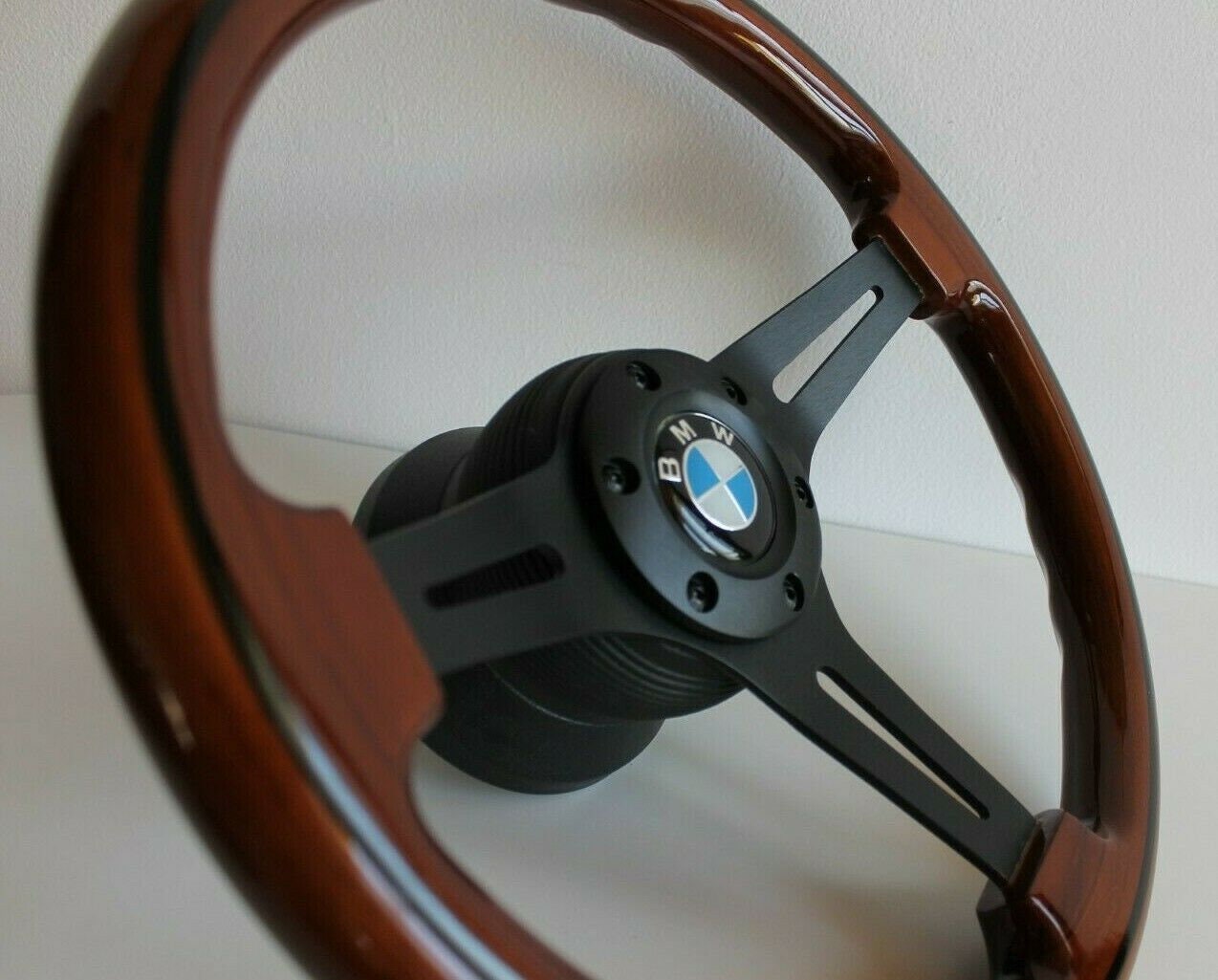 Steering wheel fits for BMW Used custom rebuld wood black spokes 350mm wooden classic vintage hand rebuilded for E24 E28 E30 E32 E34 86-92'