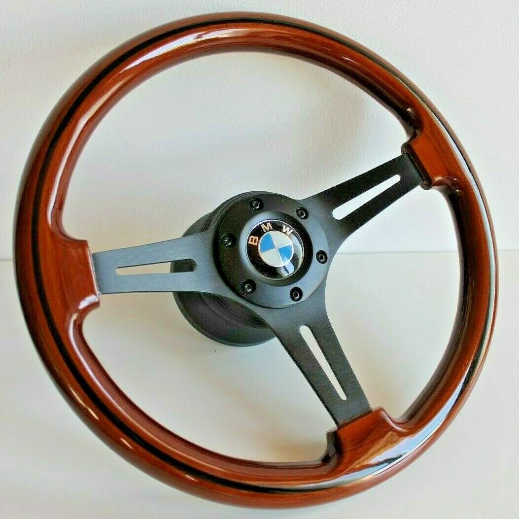 Steering wheel fits for BMW Used custom rebuld wood black spokes 350mm wooden classic vintage hand rebuilded for E24 E28 E30 E32 E34 86-92'