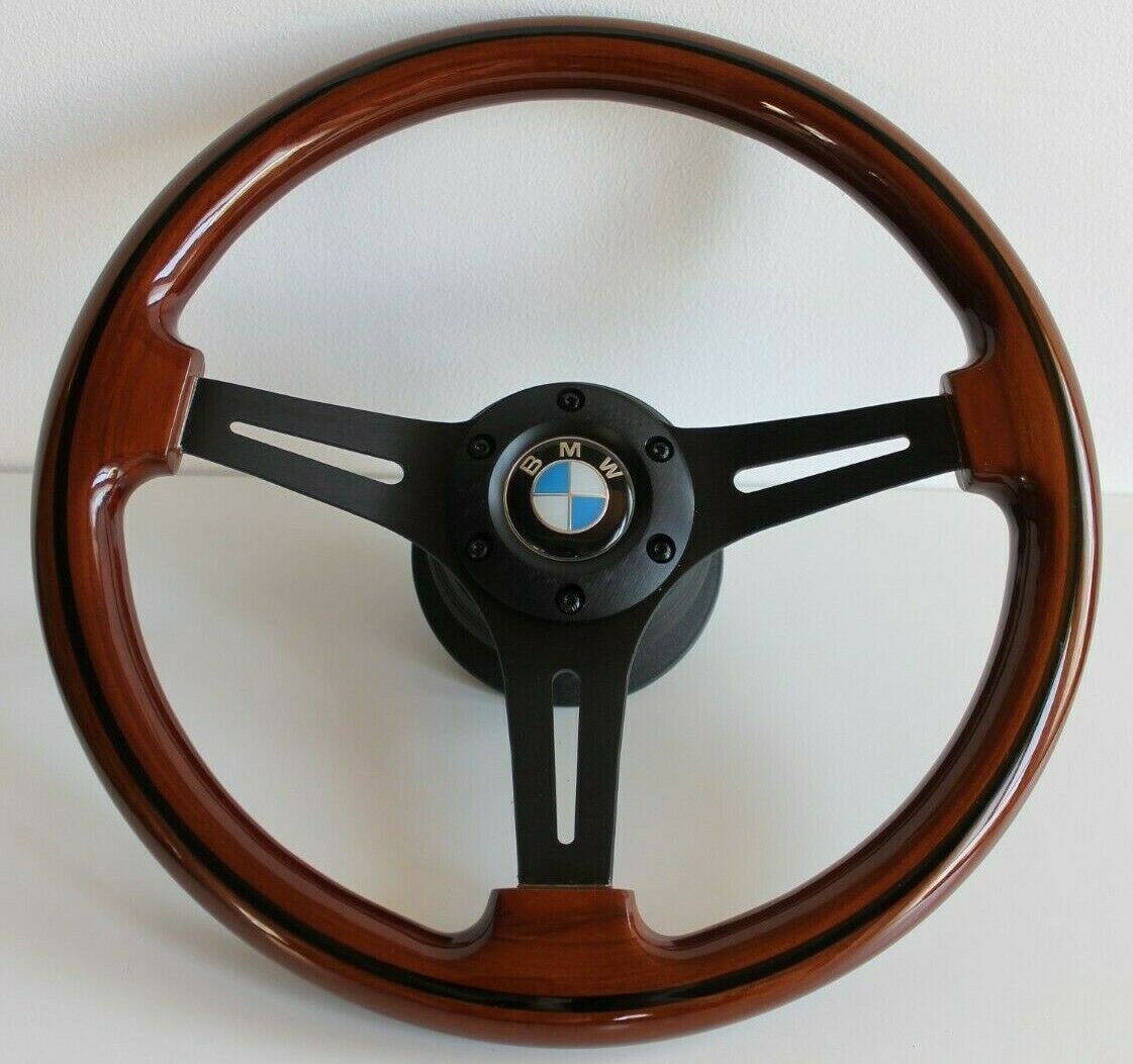 Steering wheel fits for BMW Used custom rebuld wood black spokes 350mm wooden classic vintage hand rebuilded for E24 E28 E30 E32 E34 86-92'