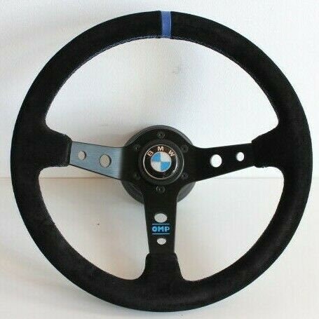 Steering wheel fits for BMW Used custom rebuild with  suede alcantara leather Blue hand rebuilded Deep Dish for E24 E28 E30 E34  1986-1992'