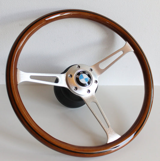 Steering wheel fits For BMW Used custom rebuld wood black 380mm Silver  wooden classic vintage hand rebuilded For X3 E83 X5 E53 1999-2006