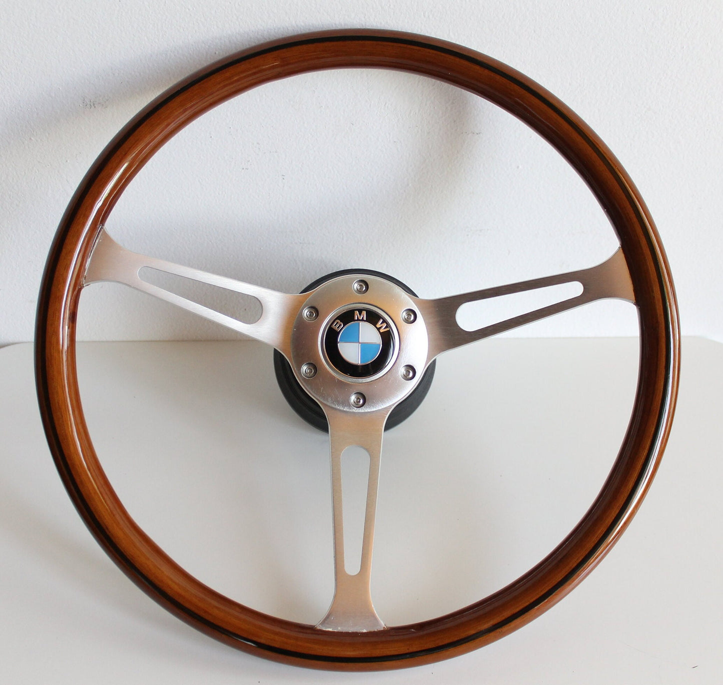 Steering wheel fits For BMW Used custom rebuld wood black 380mm Silver wooden classic vintage hand rebuilded For E24 E28 E30 E32 E34 86-92'