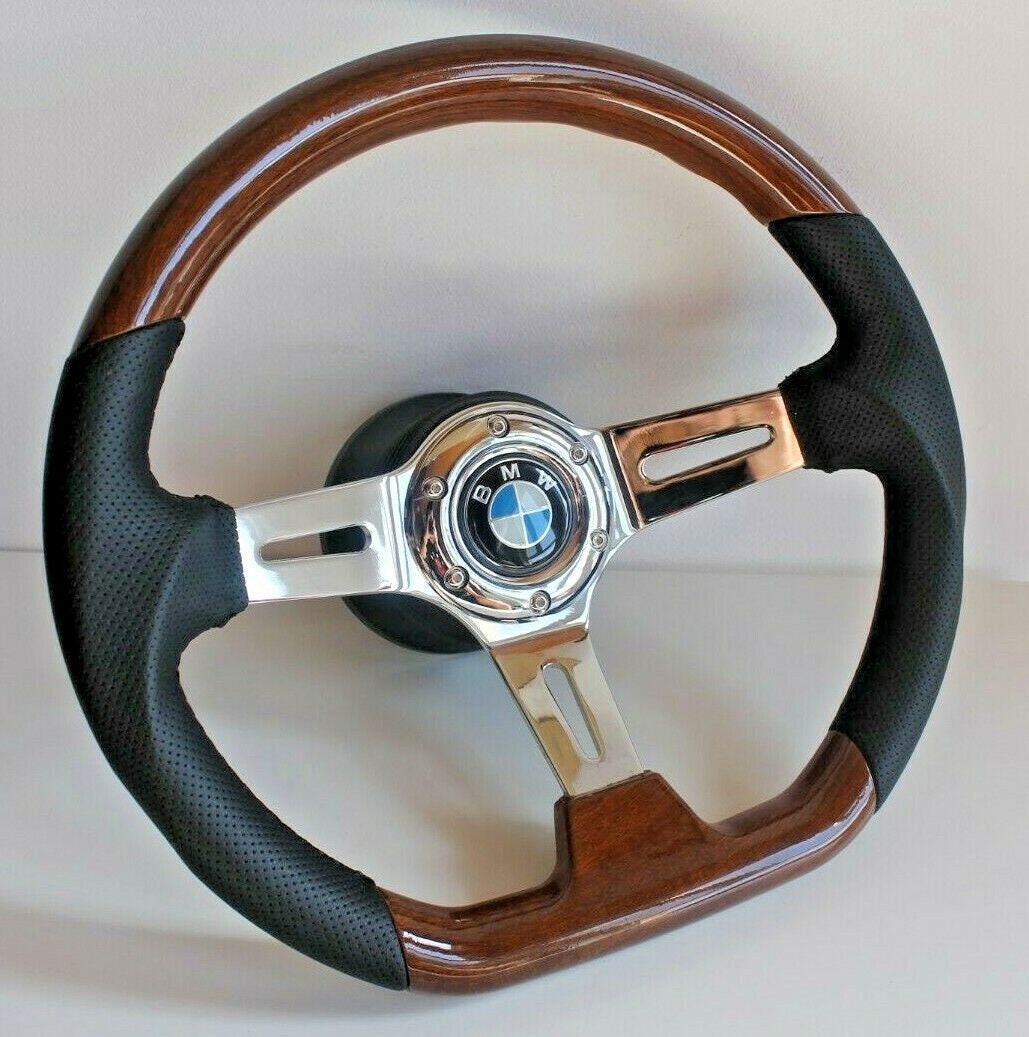 Steering wheel fits For BMW Used custom rebuld wood 350mm wooden Sport hand rebuilded Flat bottom For E31 E32 E34 E36 E38 E39 Z3 1993-1999