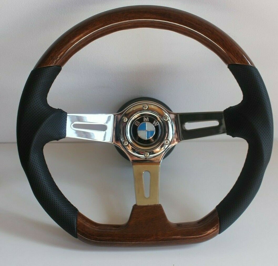 Steering wheel fits For BMW Used custom rebuld wood 350mm wooden Sport hand rebuilded Flat bottom For E31 E32 E34 E36 E38 E39 Z3 1993-1999