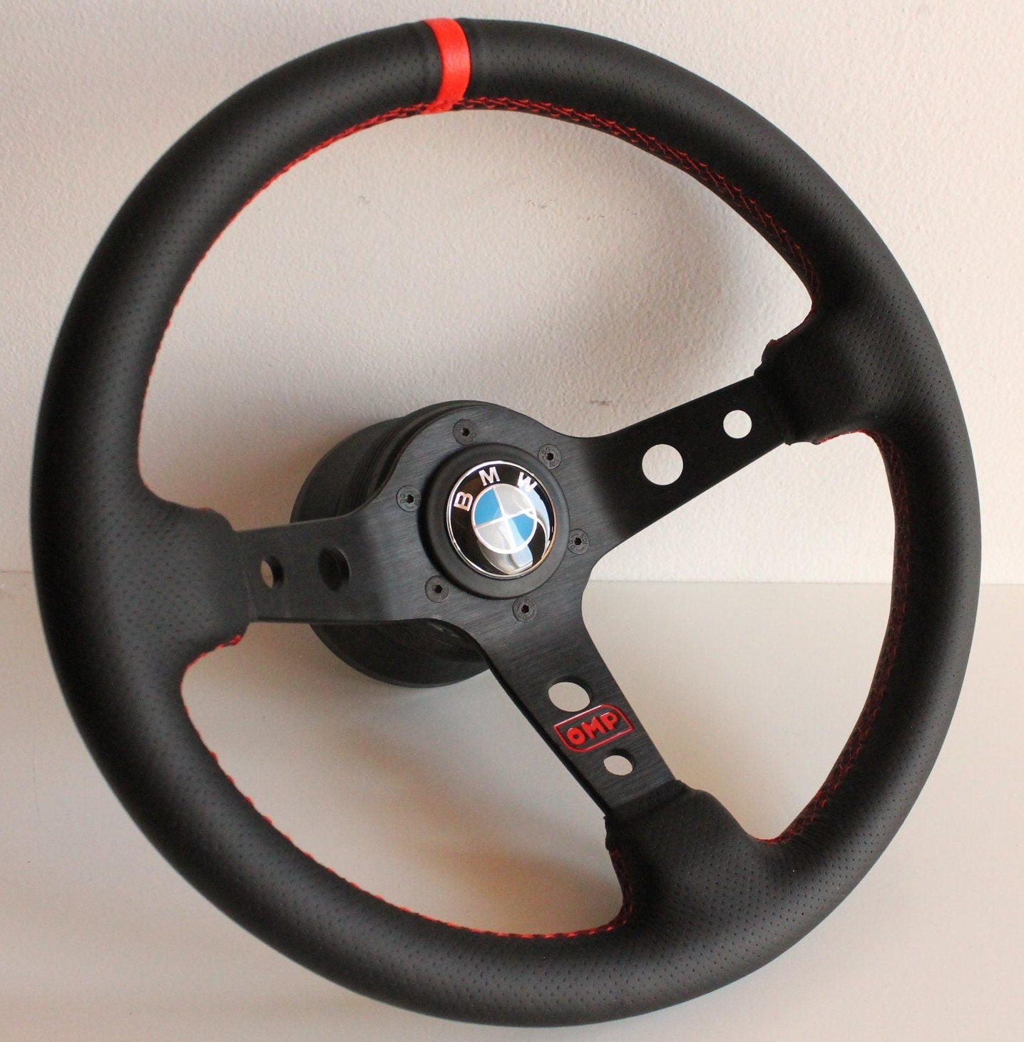 Steering wheel custom rebuild perforated leather Blue Red Yellow Green stitching hand rebuilded Deep Dish No hub adapter