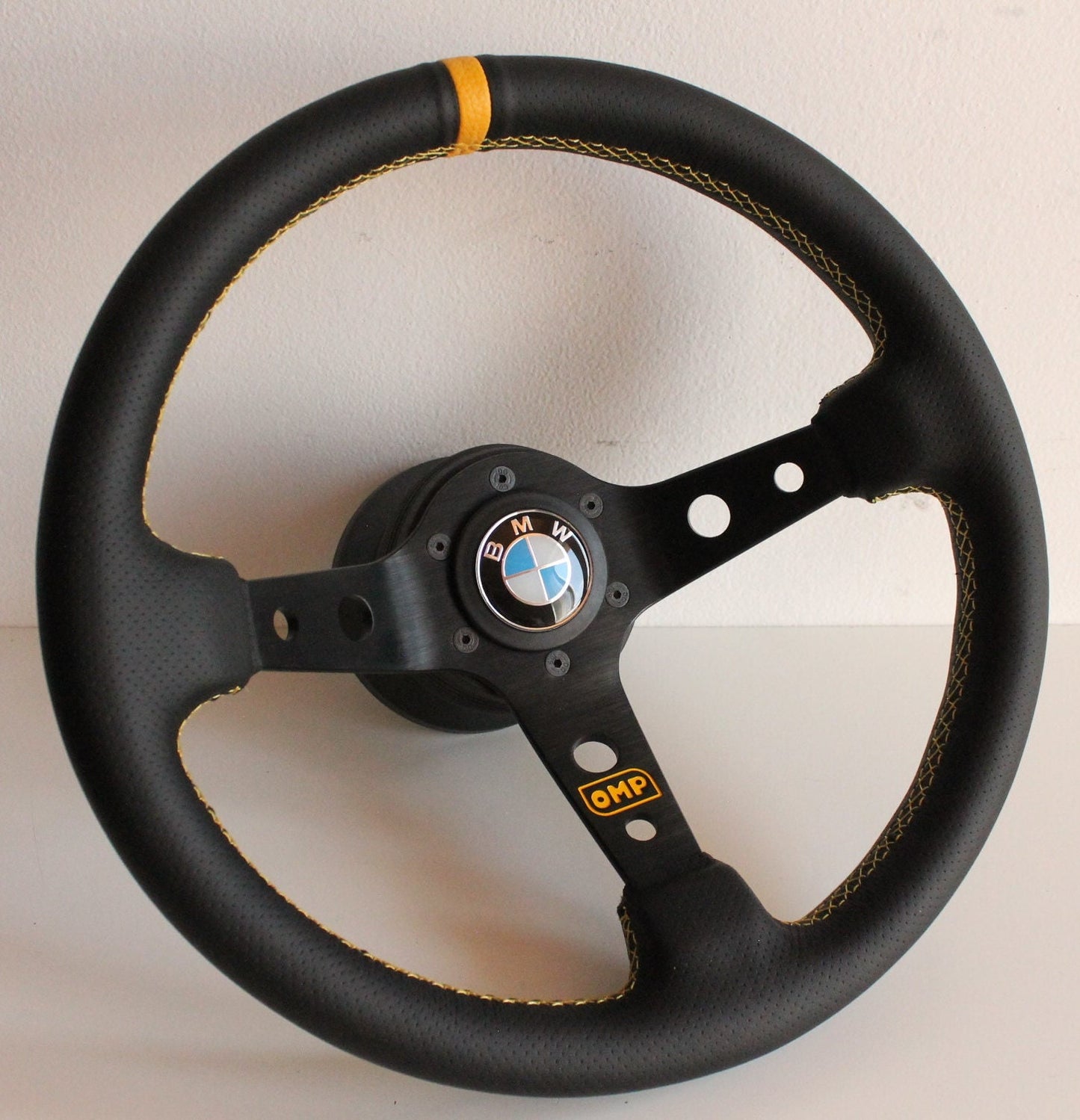 Steering wheel custom rebuild perforated leather Blue Red Yellow Green stitching hand rebuilded Deep Dish No hub adapter