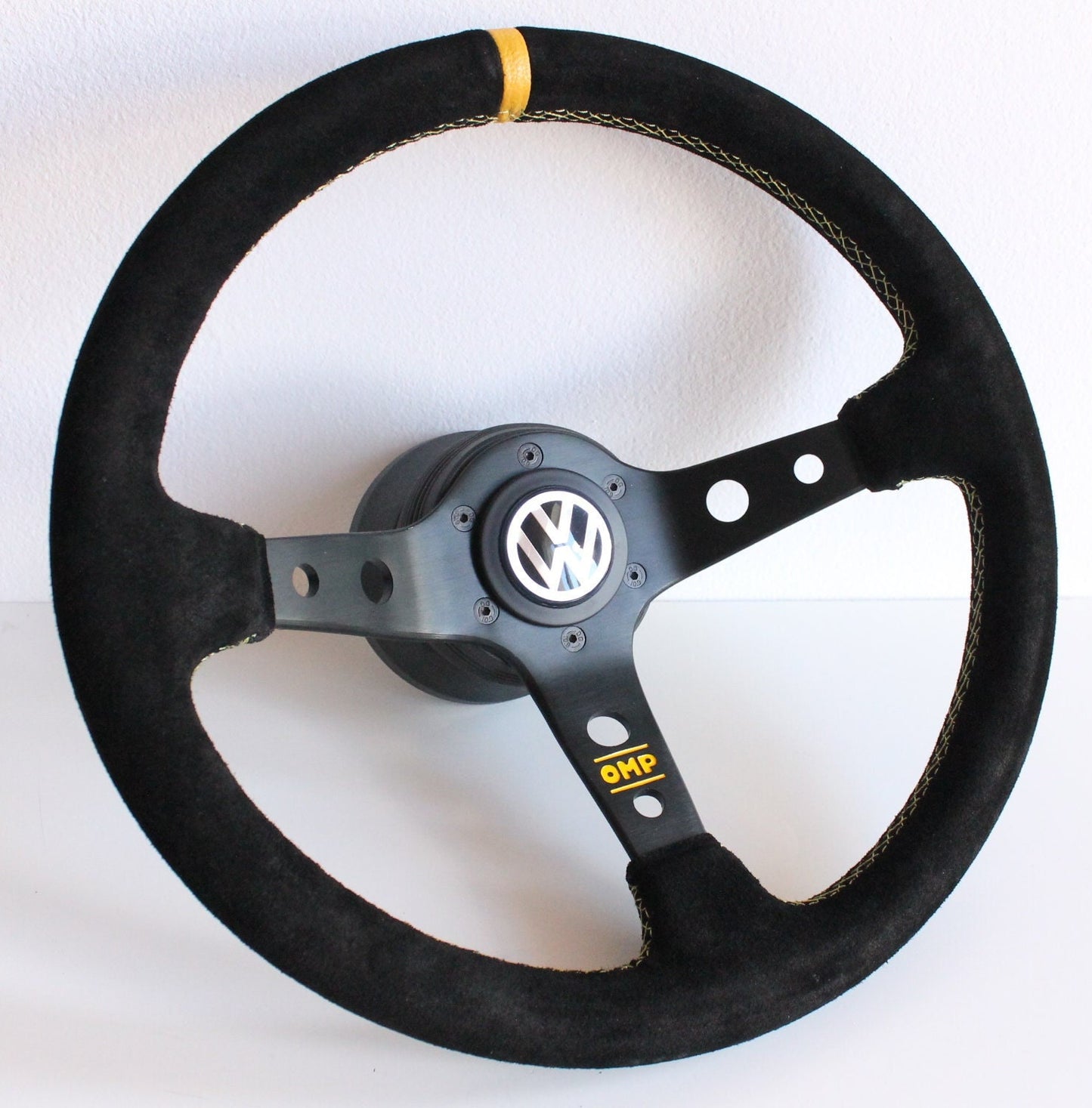 Steering wheel fits for VW Used custom rebuild Suede leather Blue Red Yellow Black hand rebuilded Deep Dish For Golf Jetta Mk2 Mk3 Corrado