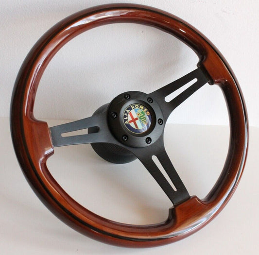 Steering wheel fits For Alfa Romeo Used custom rebuild  Wood Black 350mm Wooden Remanufactored  by hand For Alfetta Gulietta GTV 6 GTV 2000