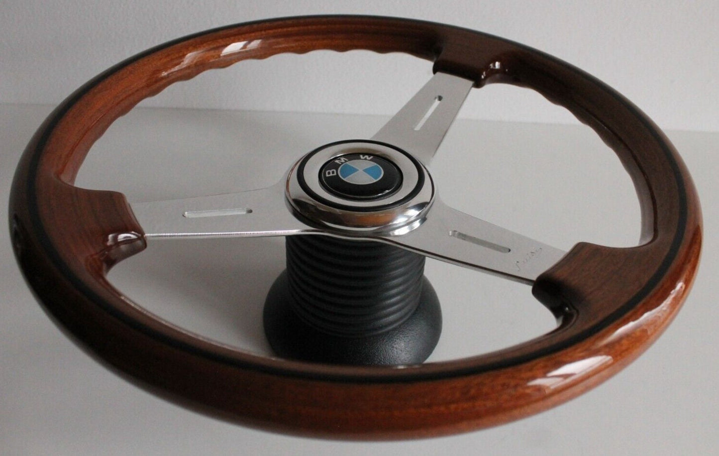 Steering wheel fits BMW custom Handmade wood chrome 365mm wooden classic vintage hand rebuilded Oem Luisi E31 E34 E36 E38 E39 Z3 1993-1999