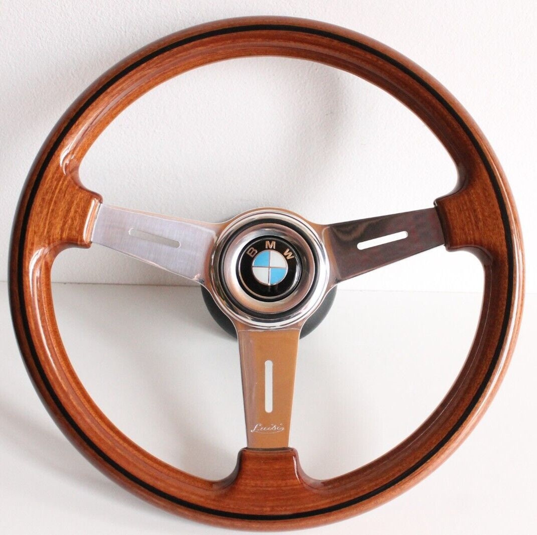 Steering wheel fits BMW custom Handmade wood chrome 365mm wooden classic vintage hand rebuilded Oem Luisi E31 E34 E36 E38 E39 Z3 1993-1999