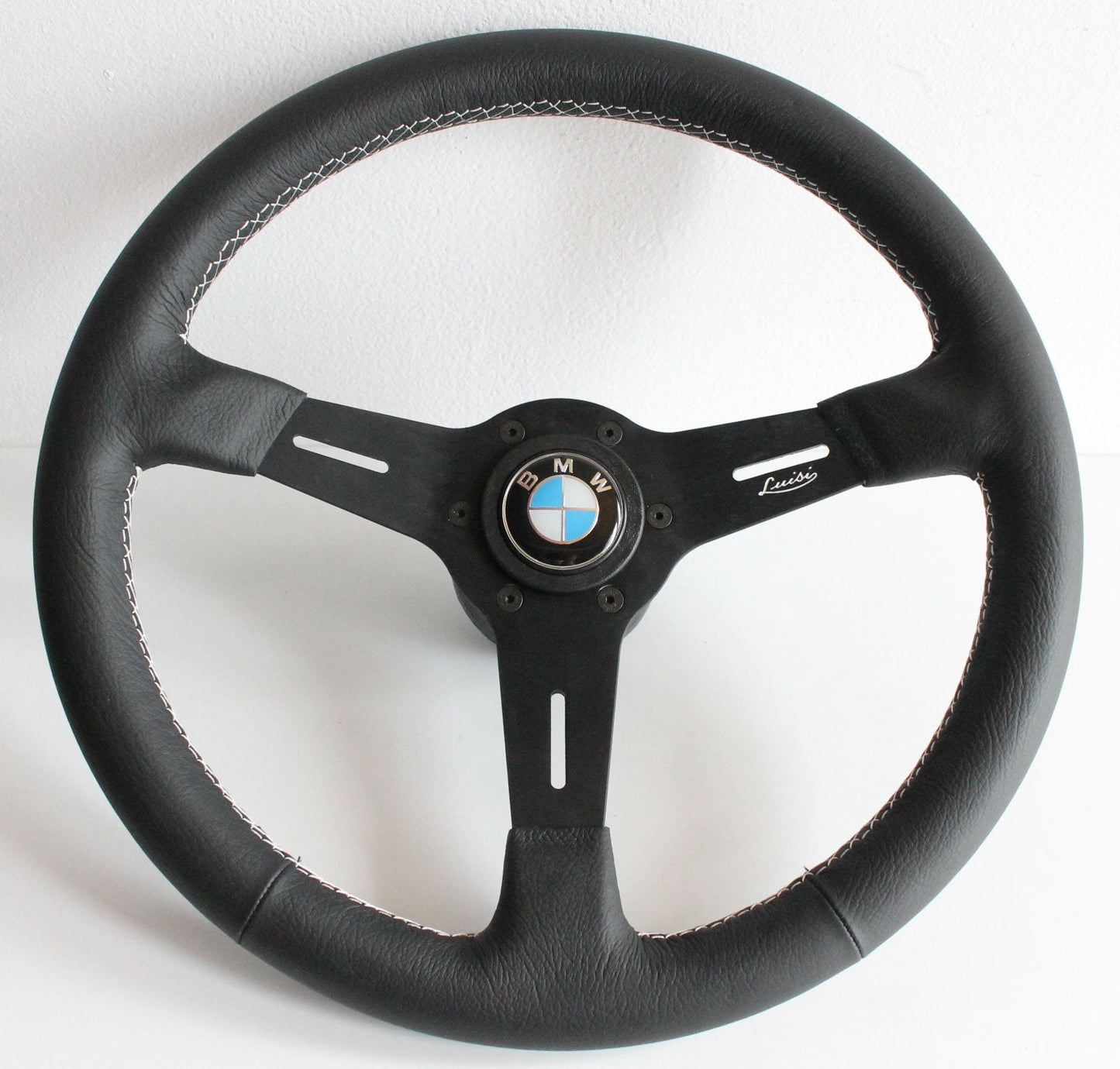 Steering wheel fits For BMW Black Leather 370mm Handmade OEM Luisi Made in Italy E24 E28 E30 E32 E34 1986-1992