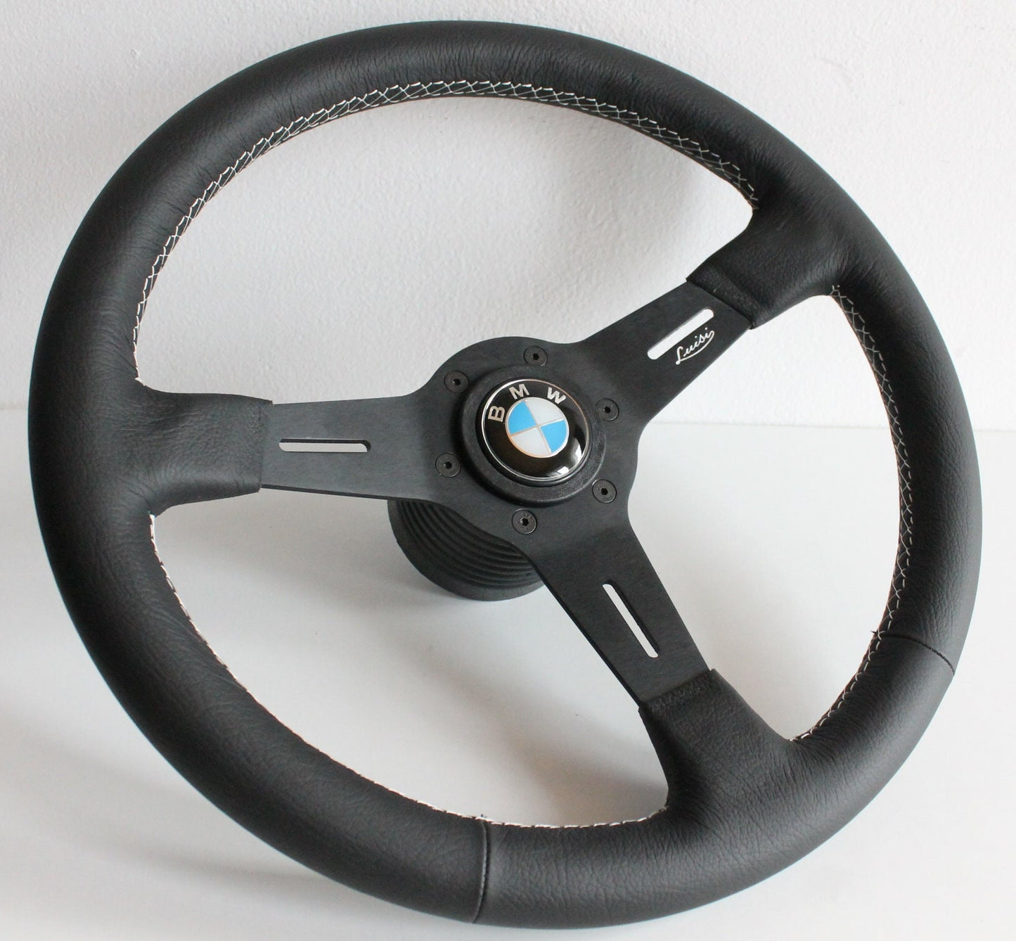 Steering wheel fits For BMW Black Leather 370mm Handmade OEM Luisi Made in Italy E24 E28 E30 E32 E34 1986-1992