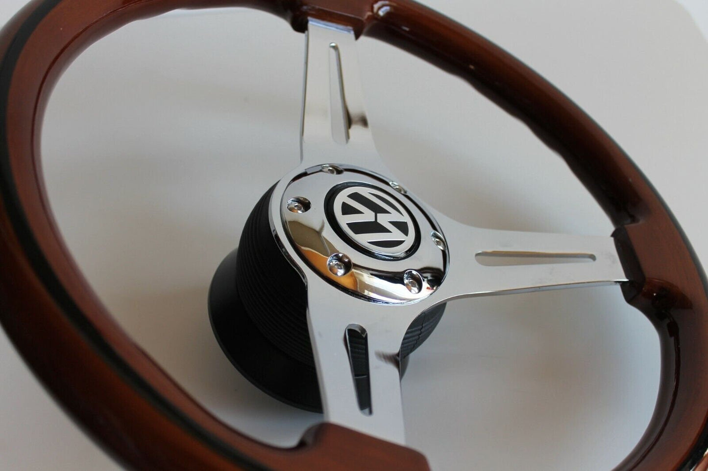 Steering wheel fits for VW Used custom rebuld wood chrome 350mm vintage hand rebuilded  Bus T25 T3 caravelle Vanagon Transporter 80-97'