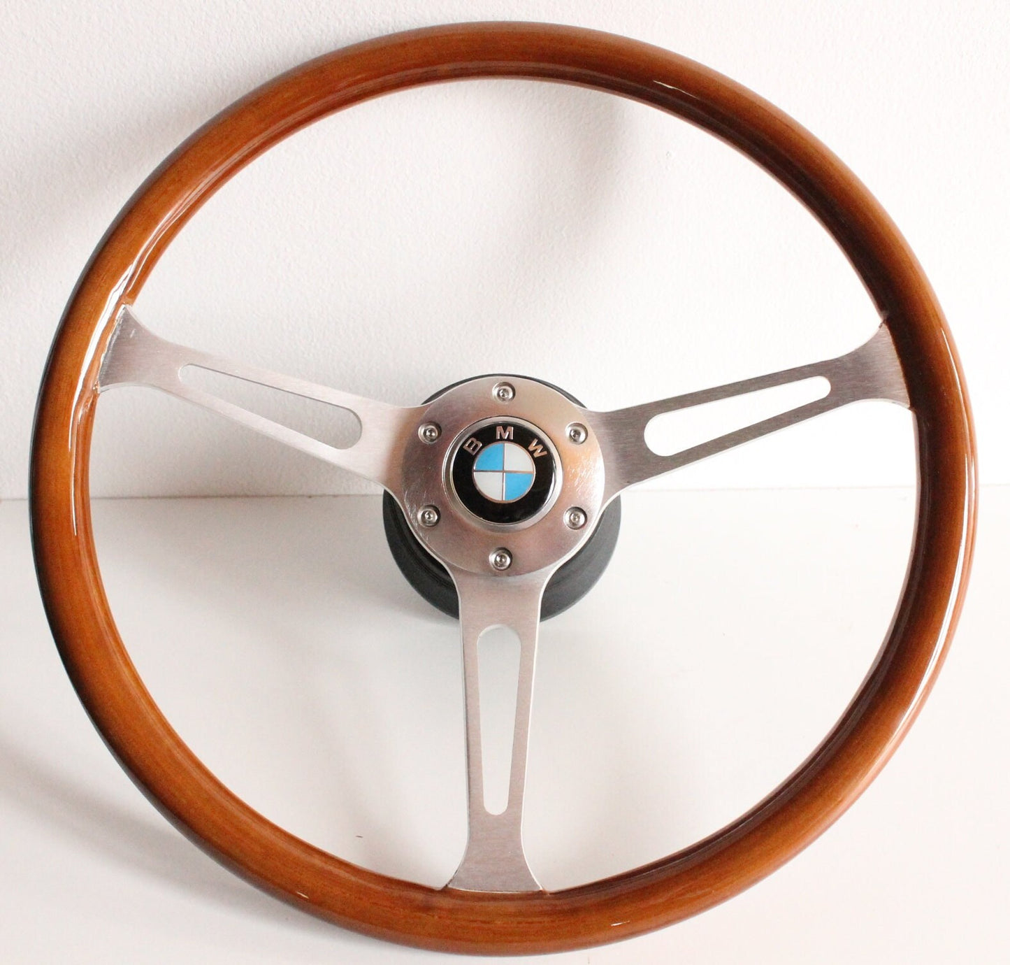 Steering wheel fits For BMW Used custom rebuld wood black 380mm Silver wooden classic vintage hand rebuilded For E24 E28 E30 E32 E34 86-92'