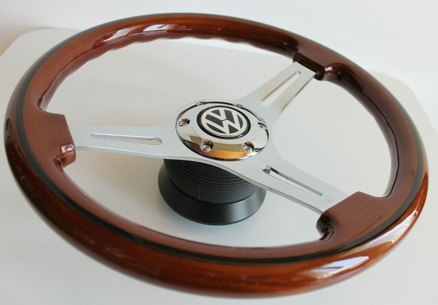 Steering wheel fits for VW Used custom rebuld wood chrome 350mm vintage hand rebuilded  Bus T25 T3 caravelle Vanagon Transporter 80-97'