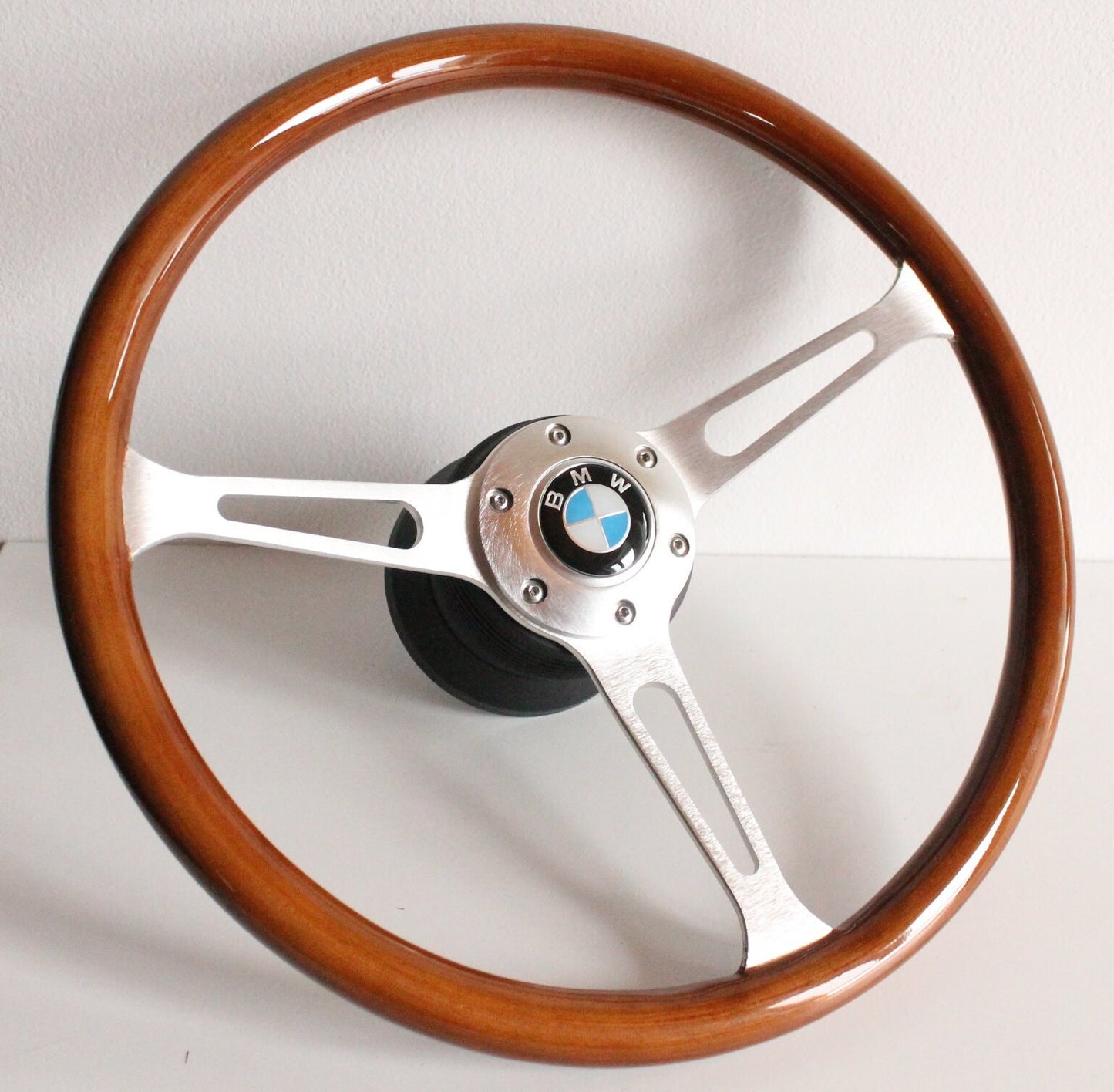 Steering wheel fits For BMW Used custom rebuld wood black 380mm Silver wooden classic vintage hand rebuilded For E24 E28 E30 E32 E34 86-92'