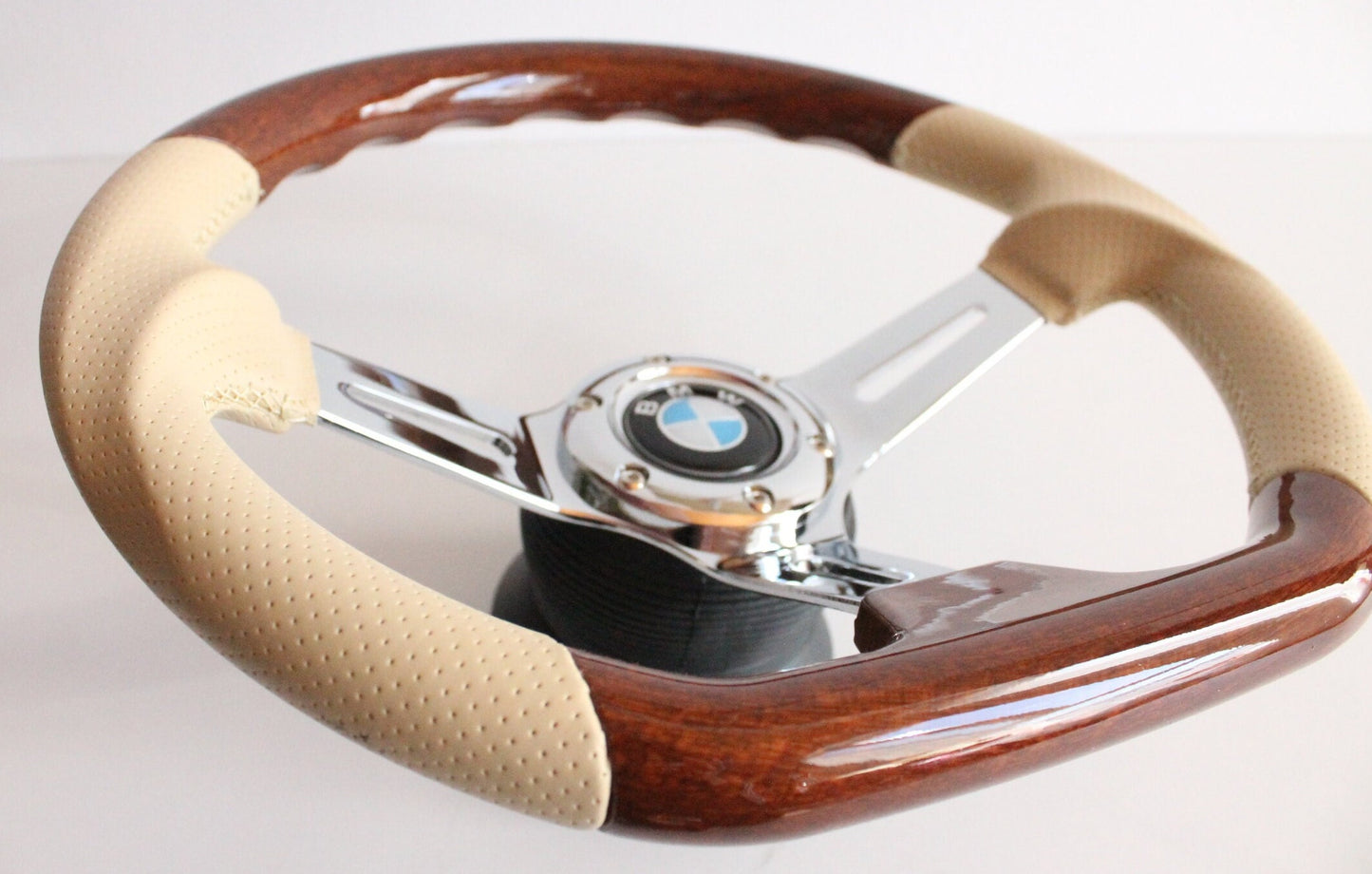 Steering wheel fits for BMW custom rebuld wood Beige leather 350mm Sport hand rebuilded Flat bottom for E31 E34 E36 Z3 E38 E39 850i 92-98'