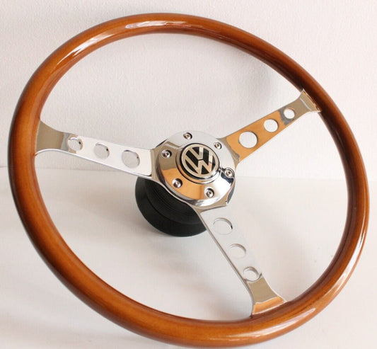 Steering wheel fits For VW Used Beetle custom rebuld wood chrome  vintage hand rebuilded 380mm  For Beetle 1200  1300  1302 1303 1600 70-79'