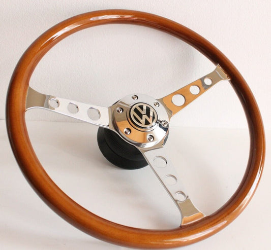 Steering wheel fits For VW Used custom rebuld wood black spokes 380mm vintage hand rebuilded For Bus T4 caravelle Multyvan Transporter 90-03