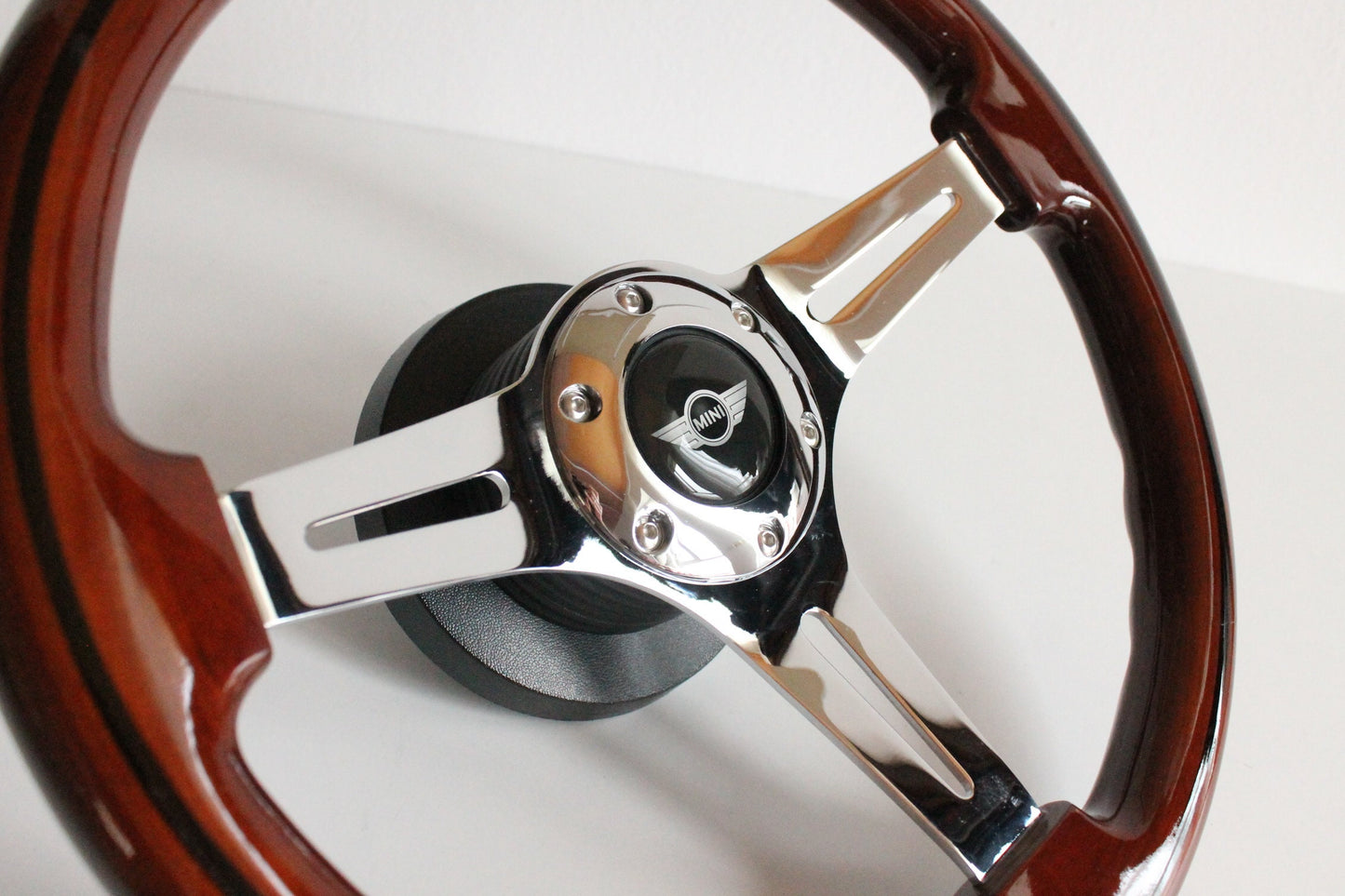 Steering wheel fits For Mini Cooper Used custom rebuld wood chrome 350mm classic vintage hand rebuilded For Austin Healy Mini 1000 1275 GT