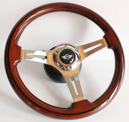 Steering wheel fits For Mini Cooper Used custom rebuld wood chrome 350mm classic vintage hand rebuilded For Austin Healy Mini 1000 1275 GT