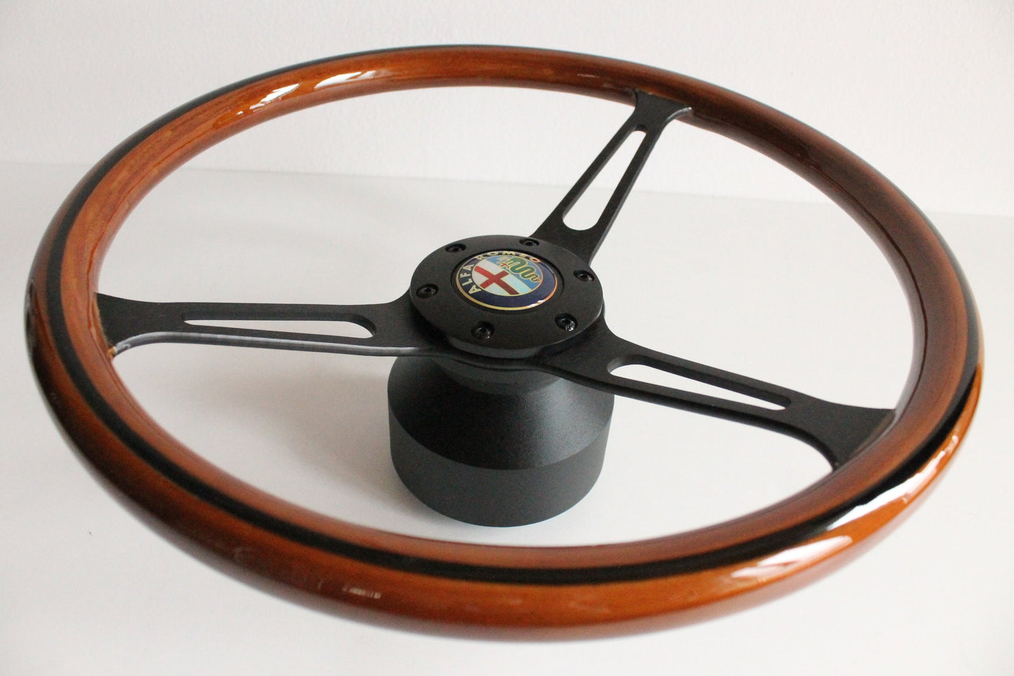 Steering wheel fits For Alfa Romeo Used For Spider 1983-1989 custom rebuild  Wood Black spokes 380mm Wooden Remanufactored  by hand