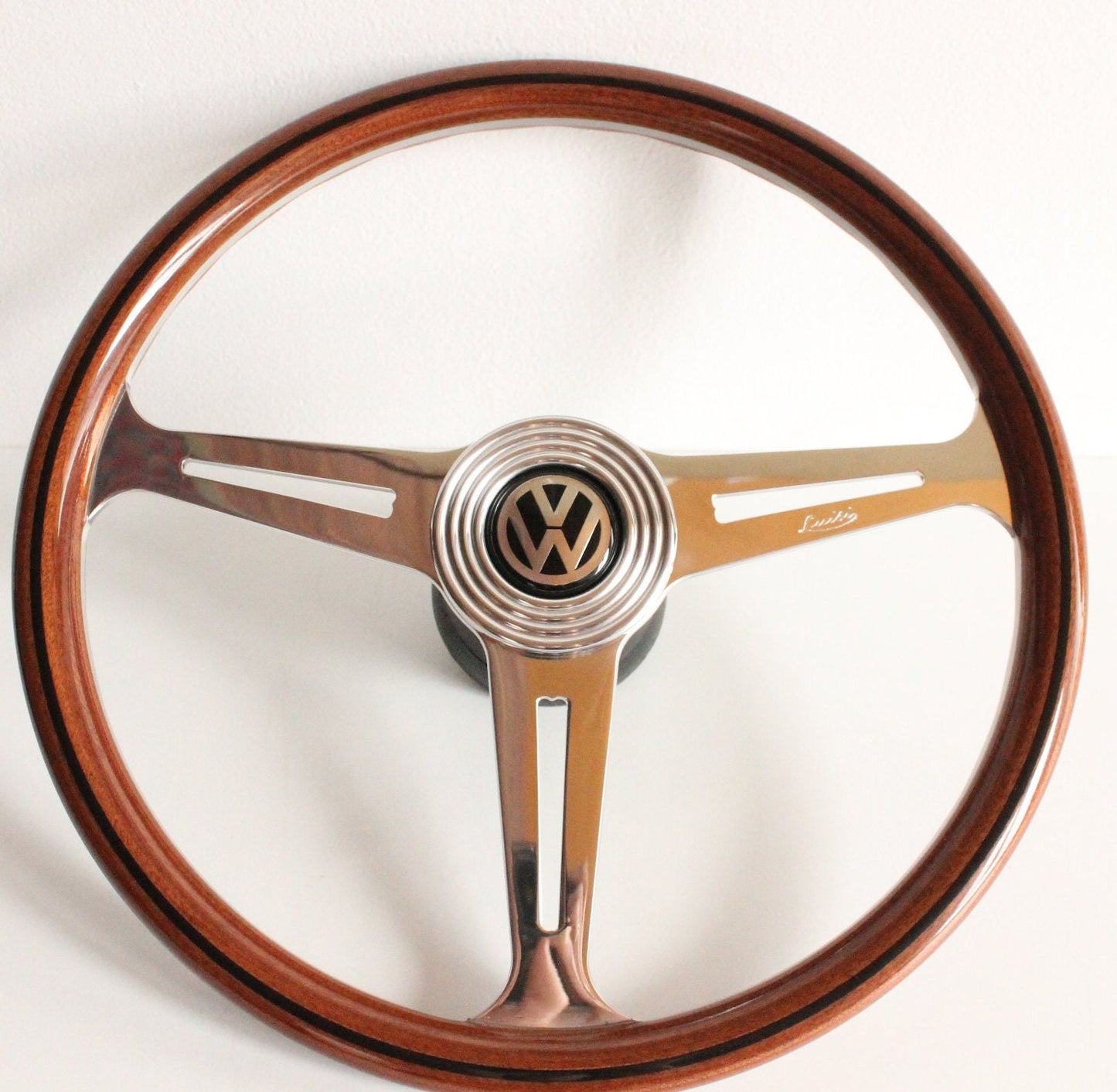 Steering wheel fits For VW custom rebuld OEM LUISI wood Chrome 390mm vintage hand rebuilded Bus T25 T3 caravelle Vanagon Transporter 80-97