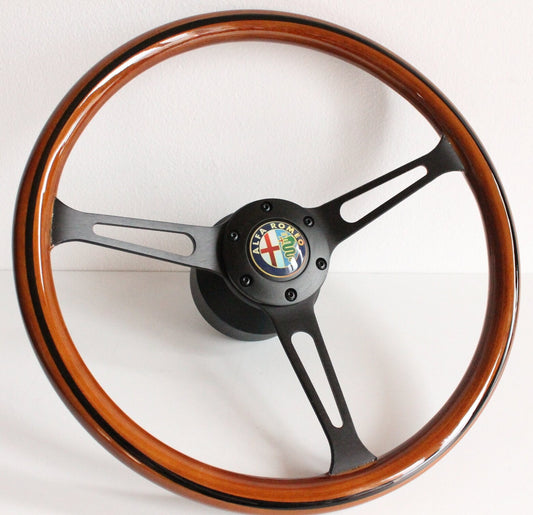 Steering wheel fits For Alfa Romeo Used For Spider 1983-1989 custom rebuild  Wood Black spokes 380mm Wooden Remanufactored  by hand