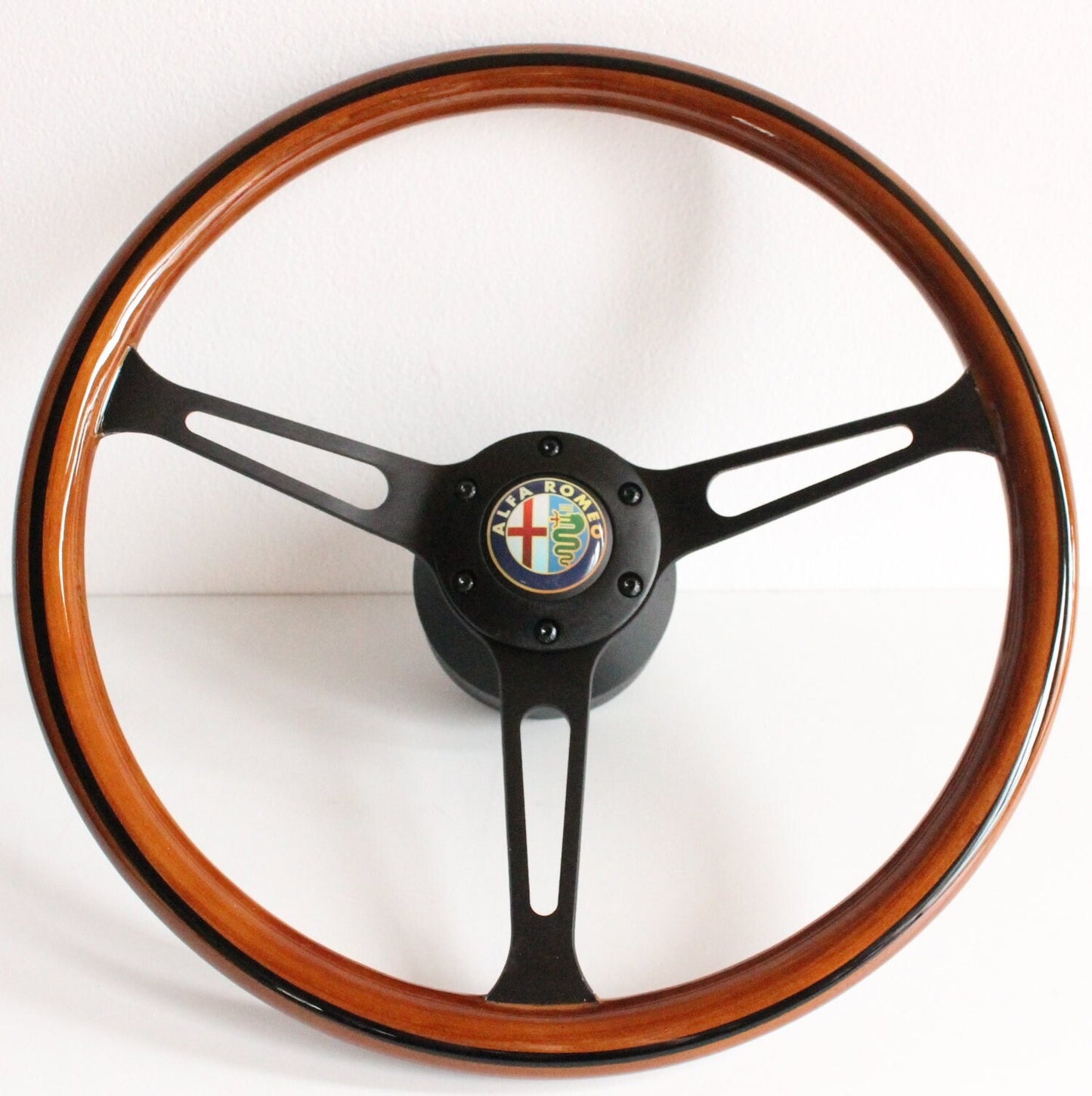 Steering wheel fits For Alfa Romeo Used For Spider 1983-1989 custom rebuild  Wood Black spokes 380mm Wooden Remanufactored  by hand