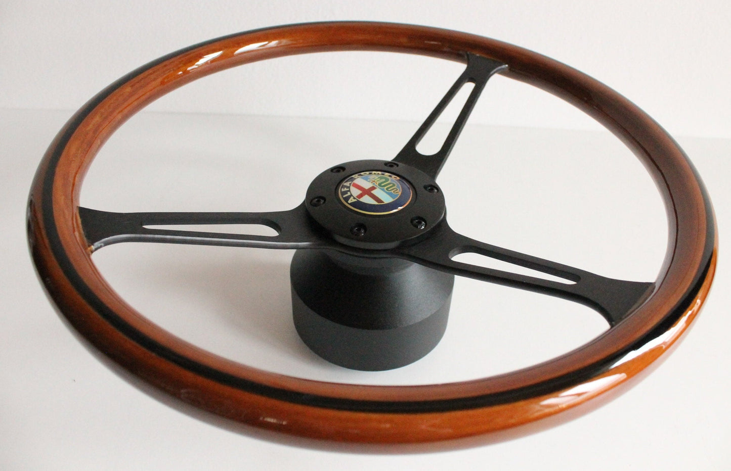 Steering wheel fits For Alfa Romeo Used For Spider 1983-1989 custom rebuild  Wood Black spokes 380mm Wooden Remanufactored  by hand