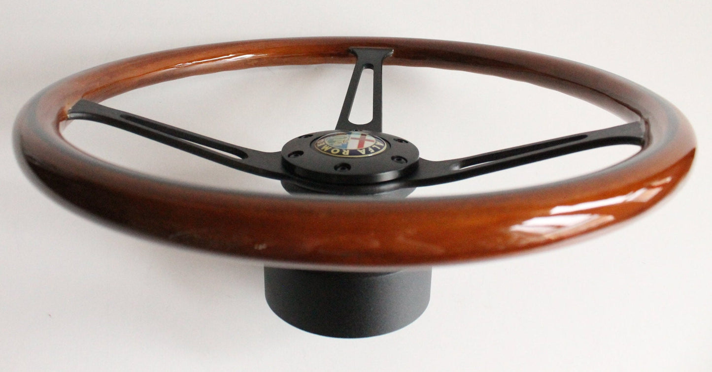 Steering wheel fits for Alfa Romeo SPIDER  Used custom rebuild  Wood Black spokes 380mm Wooden Remanufactored  by hand  1990-1994