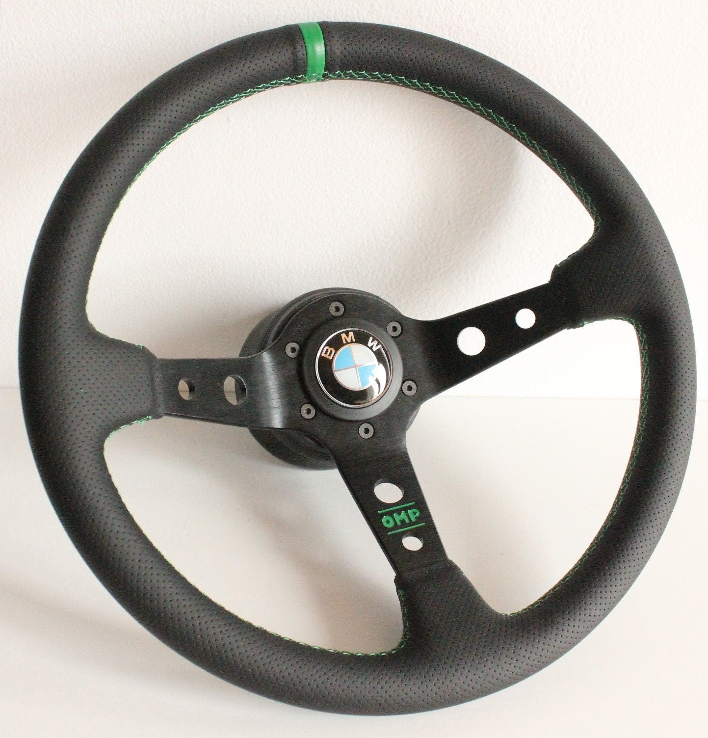 Steering wheel custom rebuild perforated leather Blue Red Yellow Green stitching hand rebuilded Deep Dish No hub adapter