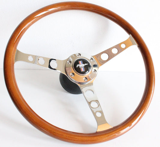 Steering wheel fits For Ford Mustang 1967-1969 Thunderbird 1967-1976 custom rebuld wood chromed spokes 380mm wooden vintage hand rebuilded