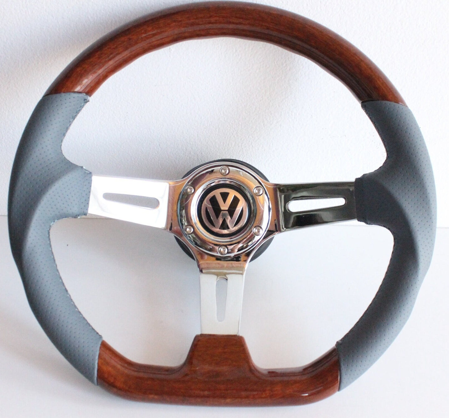 Steering wheel fits For VW Used custom rebuld wood black leather 350mm wooden Grey Leather hand rebuilded For Mk2 Mk3 Passat  Corrado 88-95