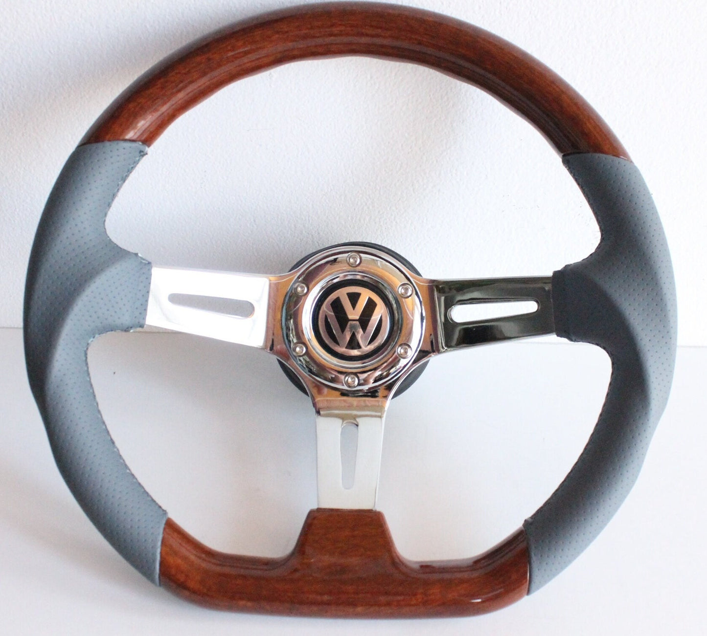 Steering wheel fits For VW Used custom rebuld wood Grey leather 350mm hand rebuilded For  Golf Jetta Mk5 Passat Touran Caddy Polo EOS 03-10'