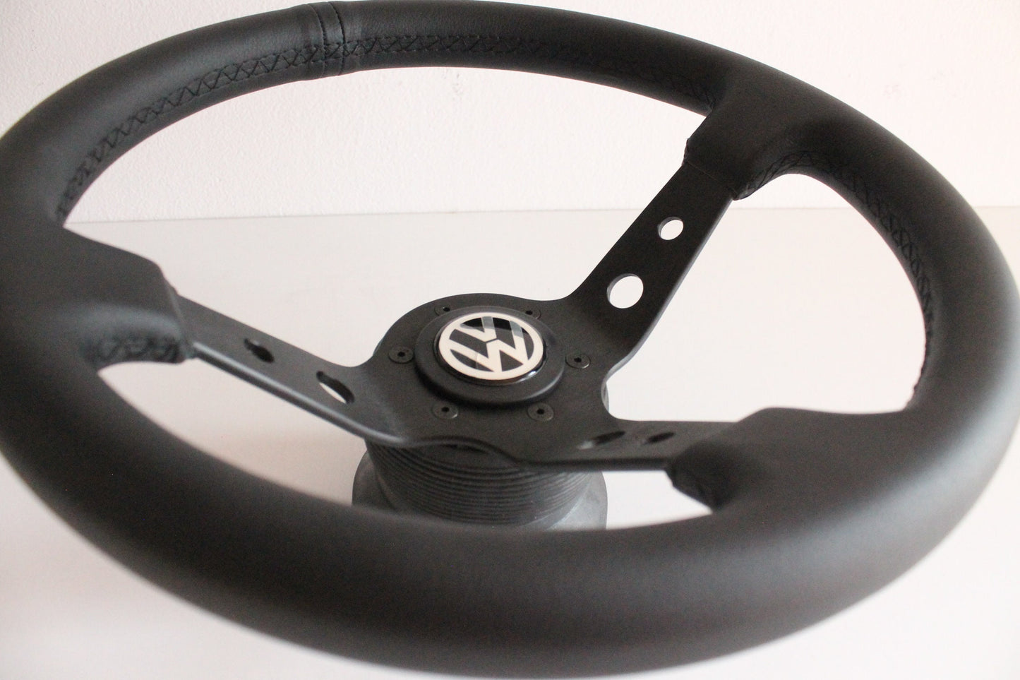 Steering wheel fits For VW Used custom rebuild leather Black stitching hand rebuilded Deep Dish For Mk1 Mk2 Golf Jetta Scirocco Passat