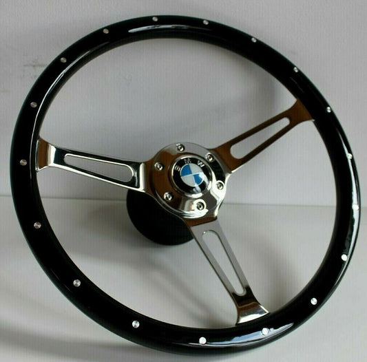 Steering wheel fits For BMW Used custom rebuld wood black color 380mm wooden classic vintage hand rebuilded For E31 E32 E34 E36 Z3 1993-1998