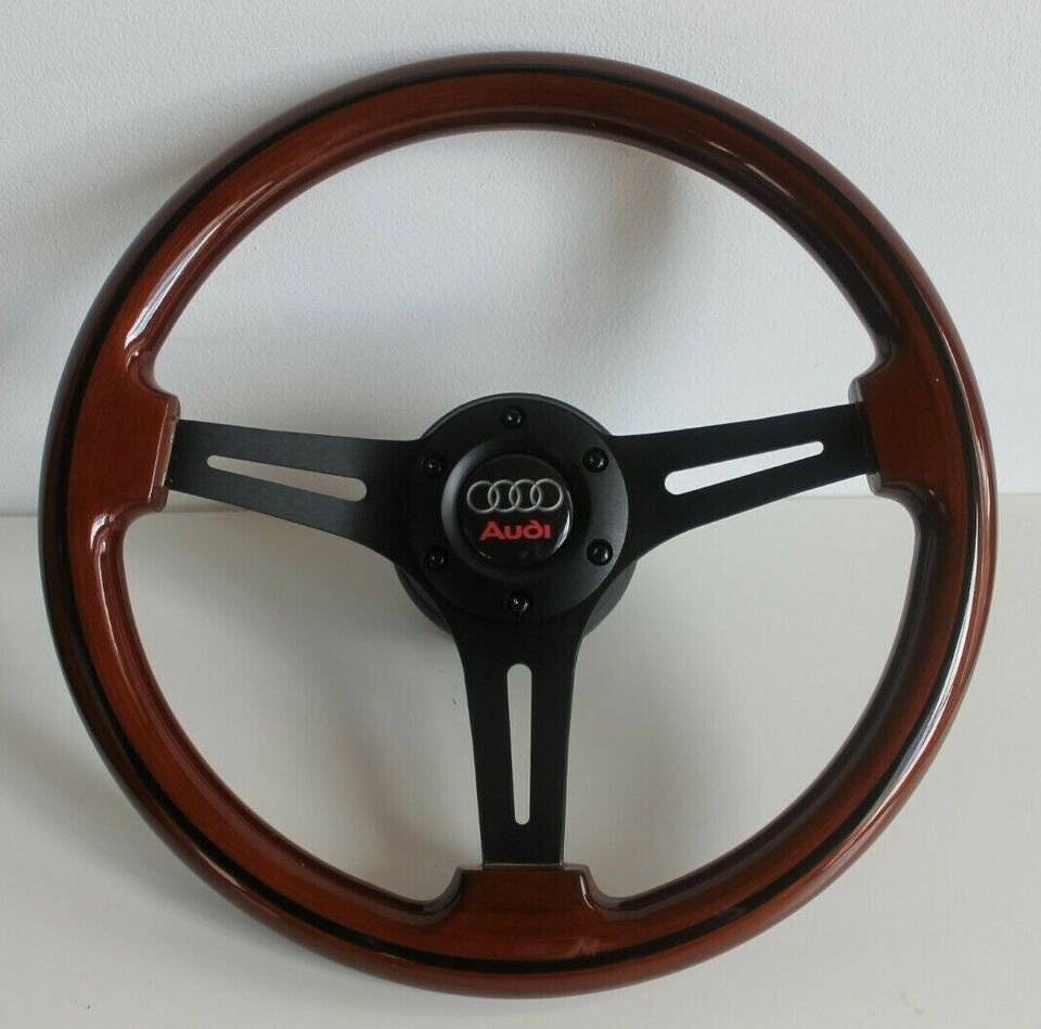 Steering wheel fits For AUDI Used custom rebuld wood black spokes 350mm  classic vintage hand rebuilded For 80 90 100 B3 B4 S2 RS2 1986-1995