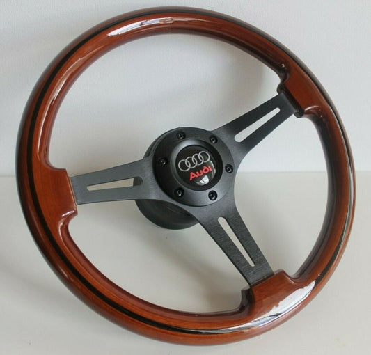 Steering wheel fits For AUDI Used custom rebuld wood black spokes 350mm  classic vintage hand rebuilded For 80 90 100 B3 B4 S2 RS2 1986-1995