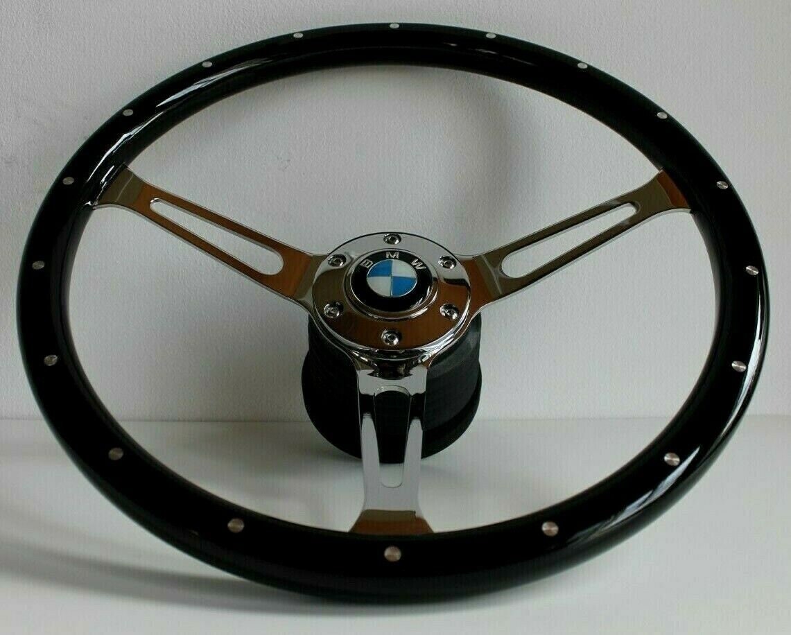 Steering wheel Fits For BMW Used Custom rebuilded Wood black color polished spokes Craftmanship Wooden For E10 2002 1502 1602 1802 1965-1976