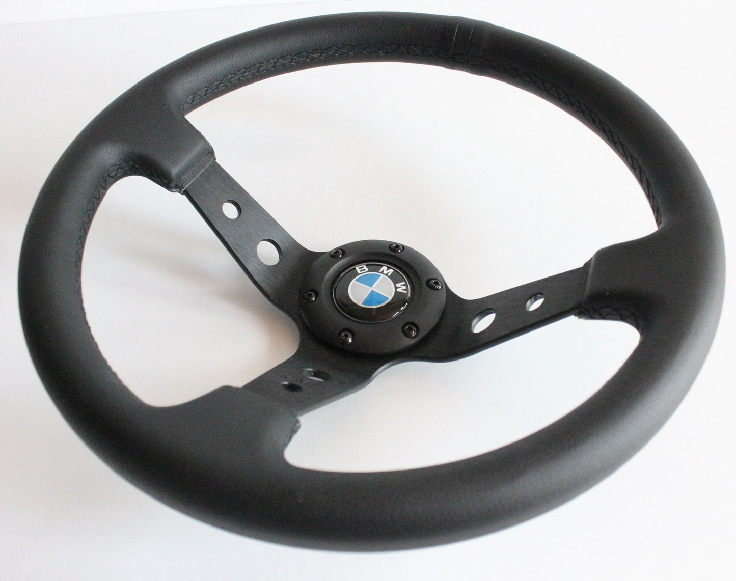 Steering wheel fits For BMW Used custom rebuild leather Black stitching hand rebuilded Deep Dish No Hub Adapter