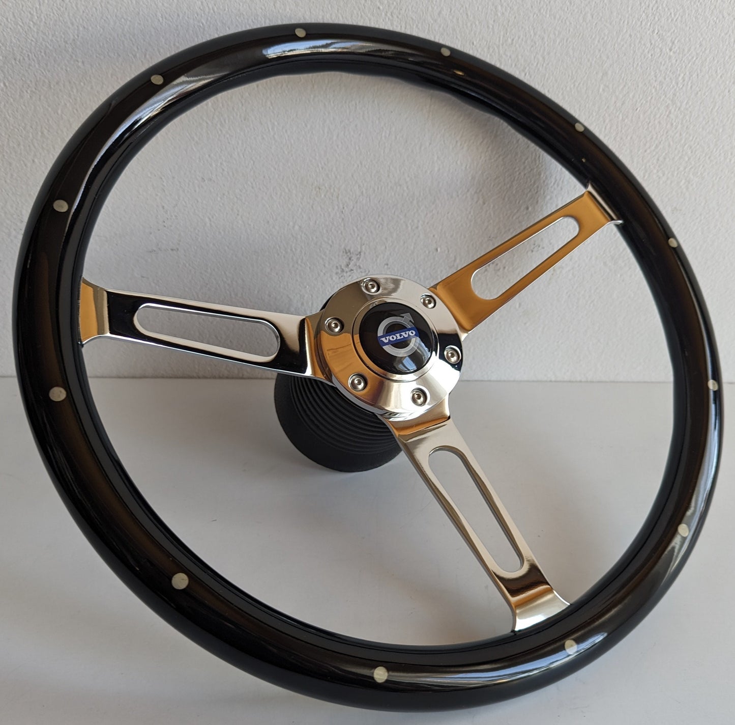 Steering wheel fits For VOLVO Used custom rebuld Black wood Chrome spokes 380mm wooden vintage hand rebuilded For 1800 1800ES