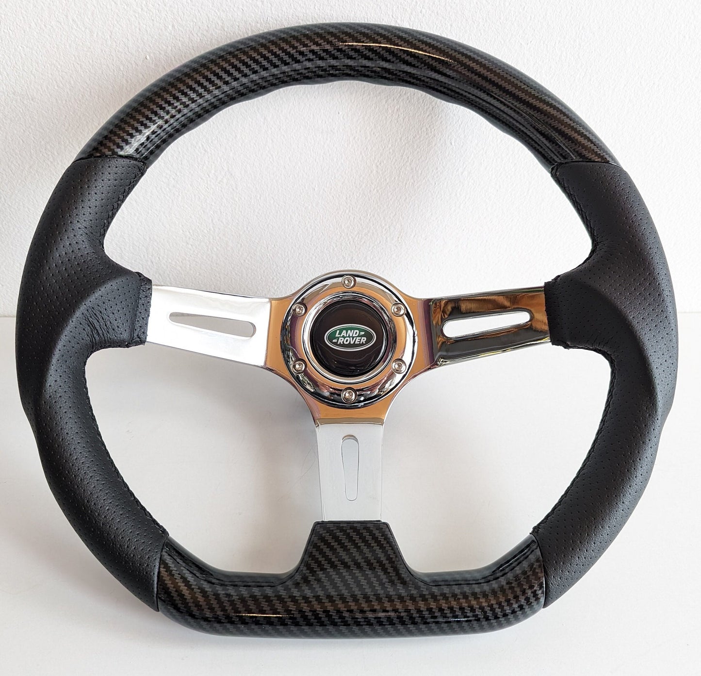 Steering wheel fits For Land Rover Discovery 1989-1994 Used custom rebuilded Carbon look effect flat bottom Sport small 350mm