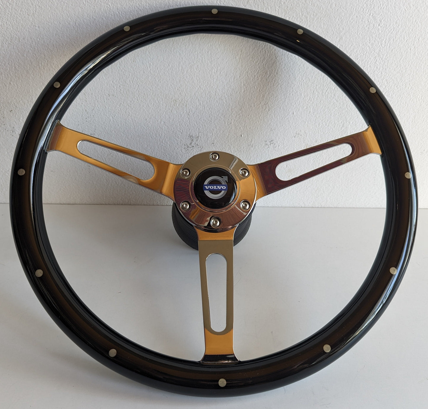 Steering wheel fits For VOLVO Used custom rebuld Black wood Chrome spokes 380mm wooden vintage hand rebuilded For 1800 1800ES