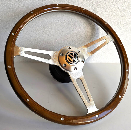 Steering wheel fits For VW Used custom rebuild wood chrome 380mm vintage hand rebuilded Bus For T2 caravelle Vanagon Transporter 1972-1979'