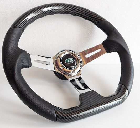 Steering wheel fits For Land Range Rover 1988-1990 Used custom rebuilded Carbon look effect flat bottom Sport small 350mm