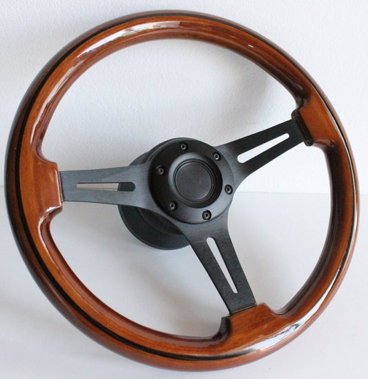 Steering wheel Used custom rebuld wood Black 350mm  vintage hand rebuilded  For Mercedes Benz W124 W210 W140 R129 W202 R170 SLK CLK S E W208